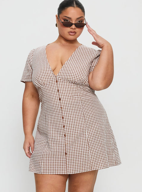 Loveliness Playsuit Brown Check Curve