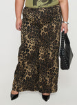 front view of model wearing Princess Polly Pantar Low Rise Pants Leopard Curve Low Rise Pants 