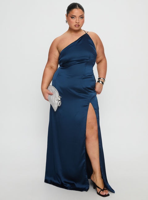 Kiss Of Life Satin Maxi Dress Navy Curve