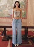 front view of model wearing Princess Polly Ramos Low Rise Denim Jeans Light Wash Petite Low Rise Jeans 