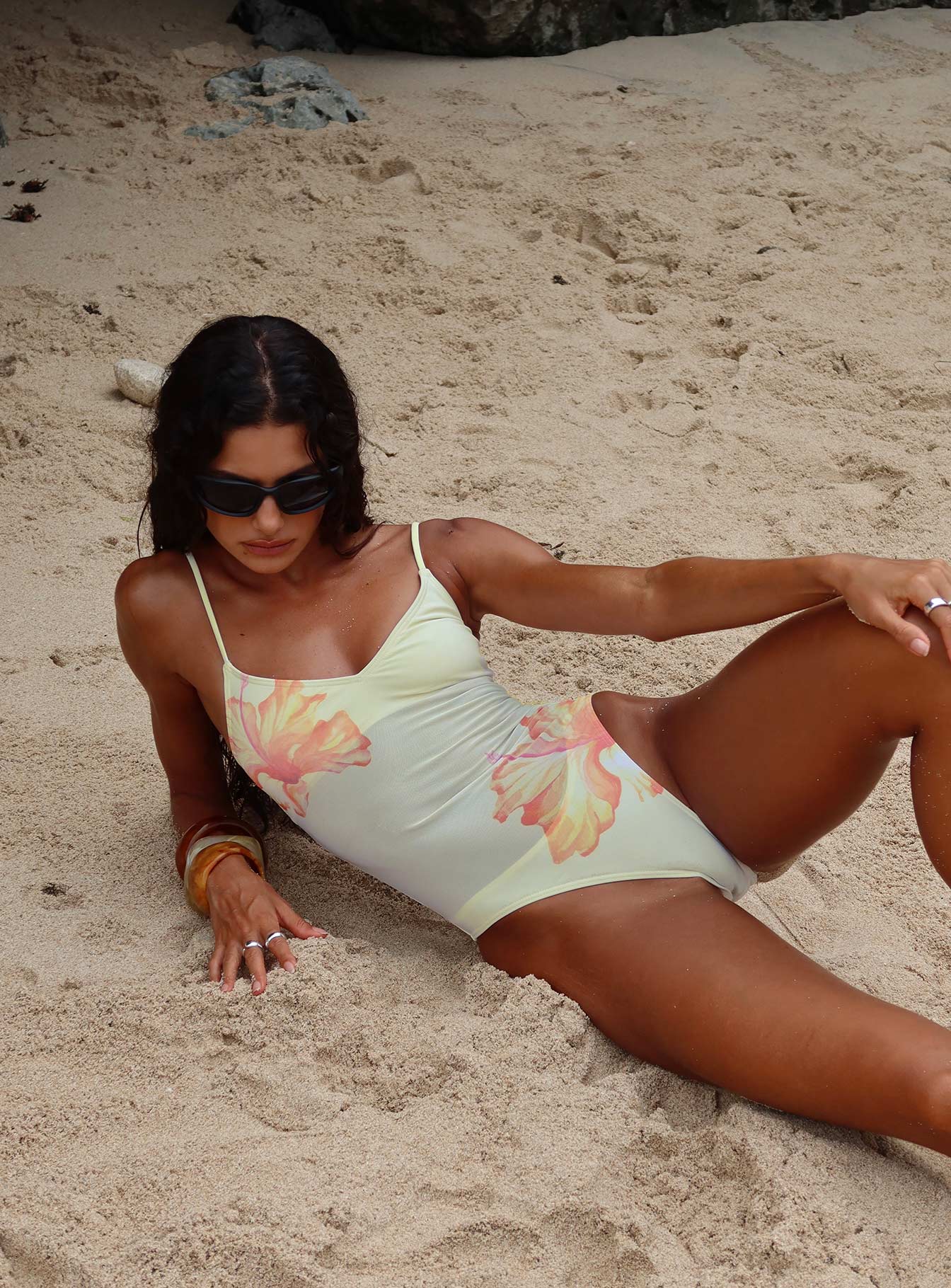 Bobbette V Neck One Piece Yellow Floral