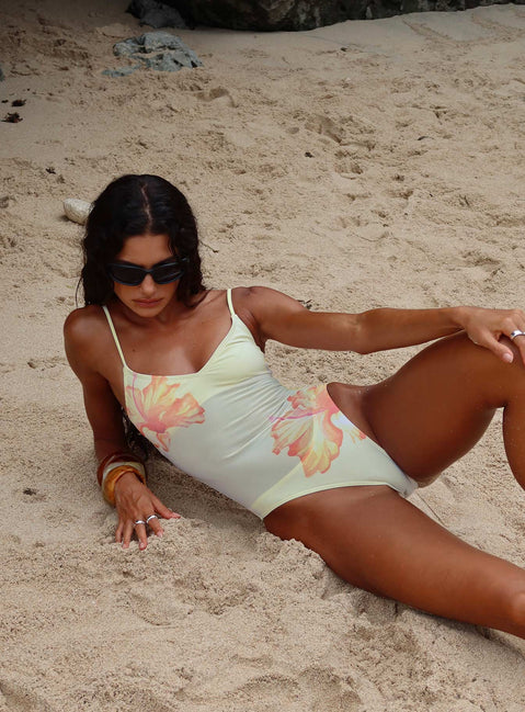 Bobbette V Neck One Piece Yellow Floral