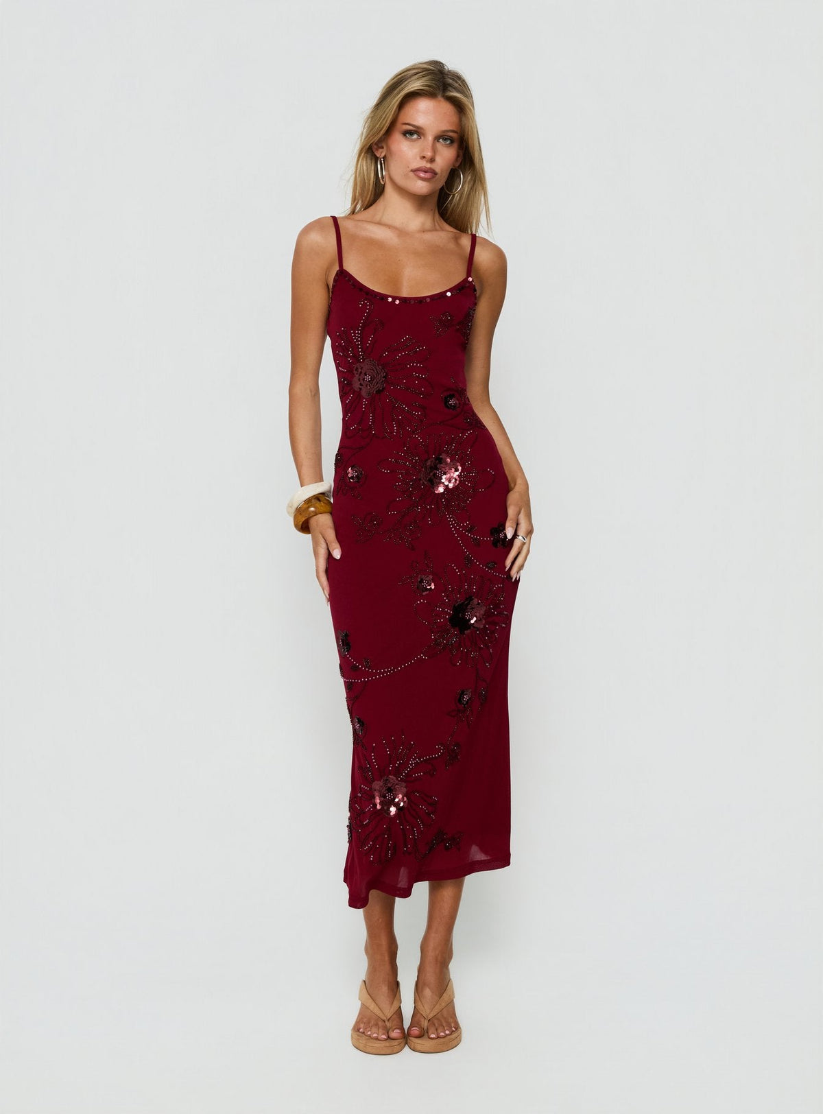 Daphie Beaded Midi Dress Burgundy