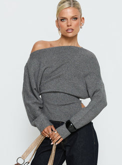 Kaelith Off-Shoulder Strickpullover Dunkelgrau