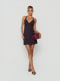 Rosabelle Halter Satin Mini Dress Navy / Red Floral