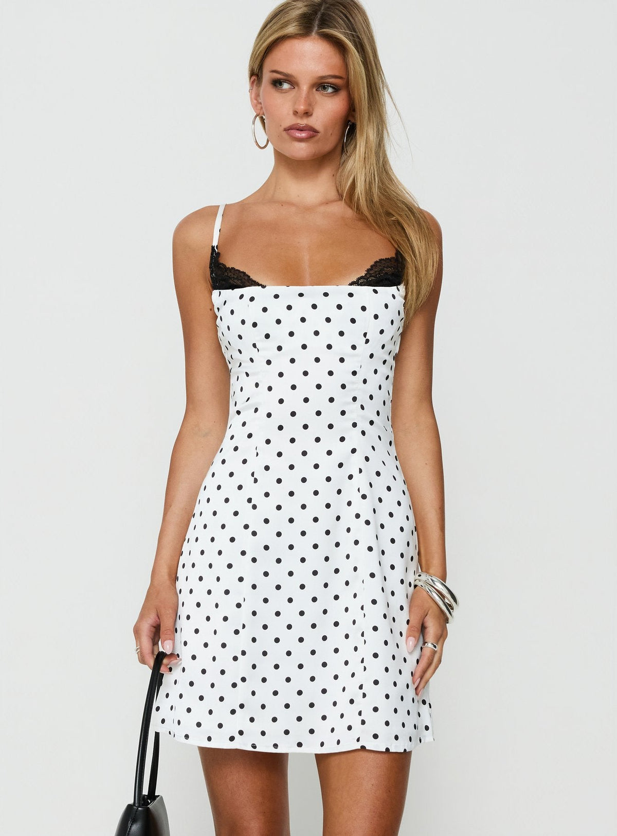 Renaissance Corset Lace Mini Dress White Black Polka Dot