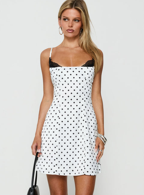 Renaissance Corset Lace Mini Dress White Black Polka Dot