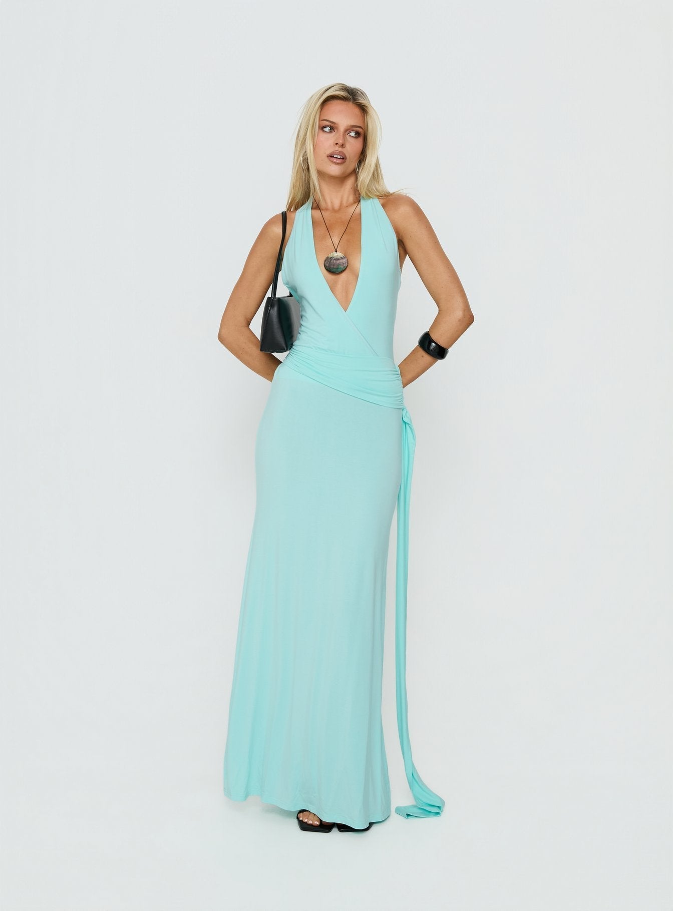 So Major Draped A-Line Maxi Dress Blue