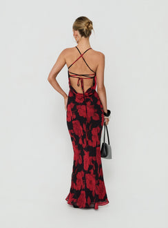 Bishopp Tie Back Maxi Dress Red Floral