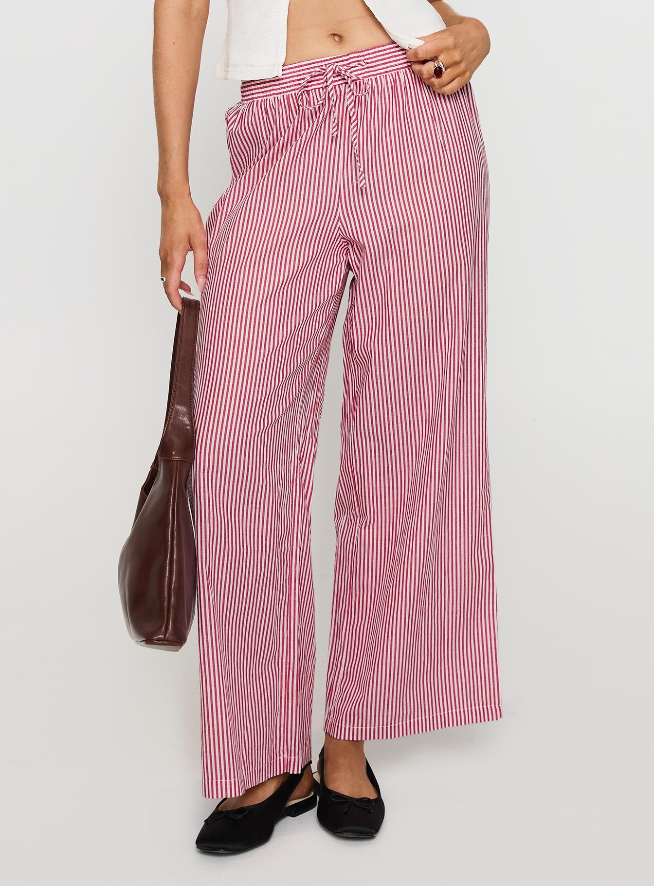 Holiday Tie Front Pants Red/White Stripe