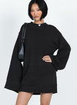 front view of model wearing Princess Polly Cheyenne Knit Sweater Dress Black High Neck 