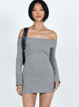 Princess Polly Square Neck  Mainey Long Sleeve Mini Dress Grey