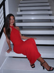 front view of model wearing Princess Polly Abriela Maxi Dress Red High Neck 