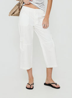 Featuring the Indee Cropped Cargo Pants White womens-regular-pants with high-rise back view of model wearing Princess Polly