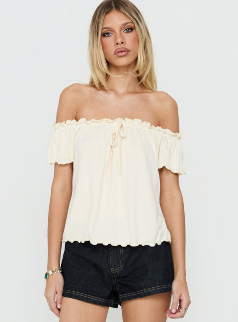 Stars Hollow Babydoll Off Shoulder Top Cream