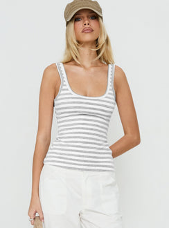 Keep It Light Tanktop mit tiefem Rückenausschnitt Weiß / Grau gestreift