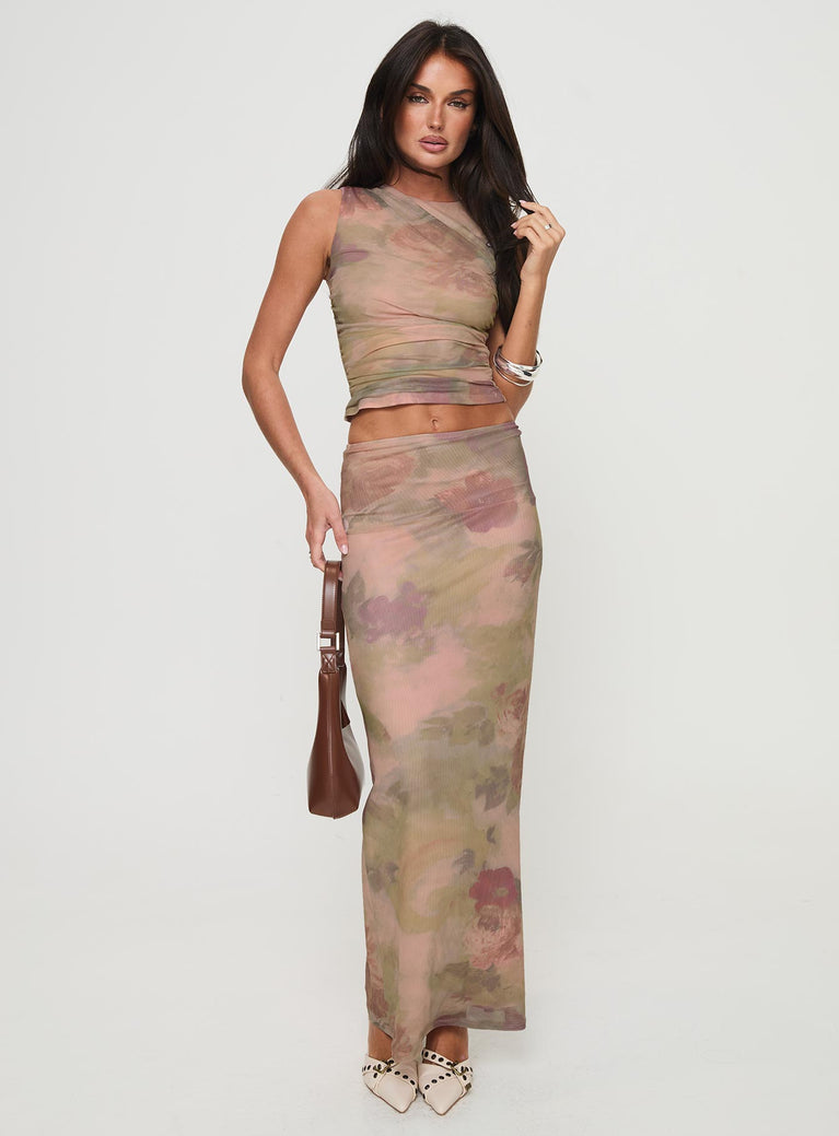 Floral print maxi skirt Good stretch, fully lined