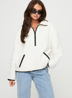 front view of model wearing Princess Polly Samuel Polar Fleece Sweater Cream 