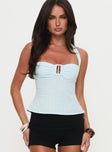 front view of model wearing Princess Polly Isabetta Halter Top Aqua Sleeveless Sweetheart 