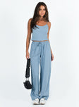 Two piece set Cupro material Adjustable shoulder straps on top Wide leg pants Elasticated waistband with tie fastening