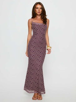 Aliah Cowl Neck Maxi Dress Brown Stripe