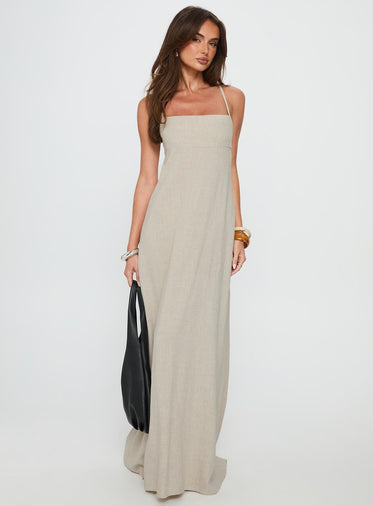 knee length dresses for ladies The Liza Striped Linen Maxi Dress