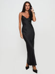 front view of model wearing Princess Polly Marilyn Maxi Dress Black Plunger 