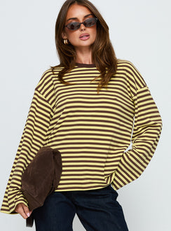 Settle Down Long Sleeve Top Yellow / Brown Stripe