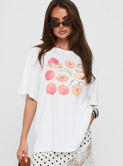 Sweet Peach Oversized Graphic Tee White