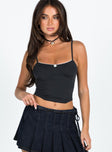 Front view of model wearing  front Princess Polly Sleeveless Square Neck  Nickel Top Black