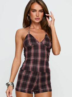 Adison Hardware Detail Top Red Check