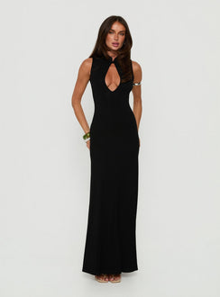 Ailany Keyhole Maxikleid mit rückenfreiem Cut-out, Schwarz