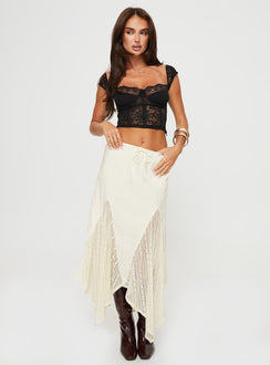  front view of model wearing Princess Polly Madame Lace Maxi Skirt Cream Maxi 