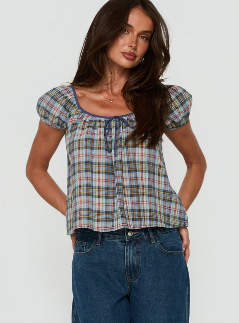 Luisetta Babydoll Top Blue Plaid