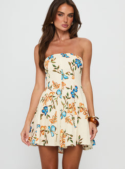 Doe Eyed Tie Back Strapless Mini Dress Multi