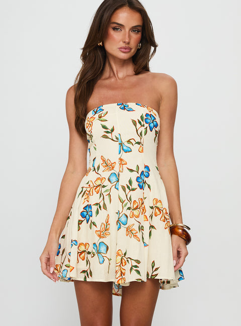 Doe Eyed Tie Back Strapless Mini Dress Multi