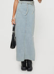   front view of model wearing Princess Polly Brandee Tie Front Denim Maxi Skirt Light Wash Maxi 