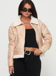 Solara Faux Leather Shearling Jacket Beige