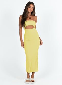 Front view of model wearing  front Princess Polly Square Neck  Talena Strapless Midi Dress Yellow