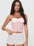 Cami top Ruched detail, sweetheart neckline, mesh material, adjustable straps Good stretch, lined bust