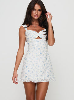 front view of model wearing Princess Polly Summit Mini Dress Multi Sweetheart Neckline 