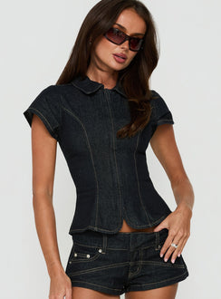Raminna Zip-Front-Kragenoberteil aus Raw Denim