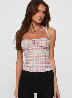 Isabetta Halter Top Pink Check