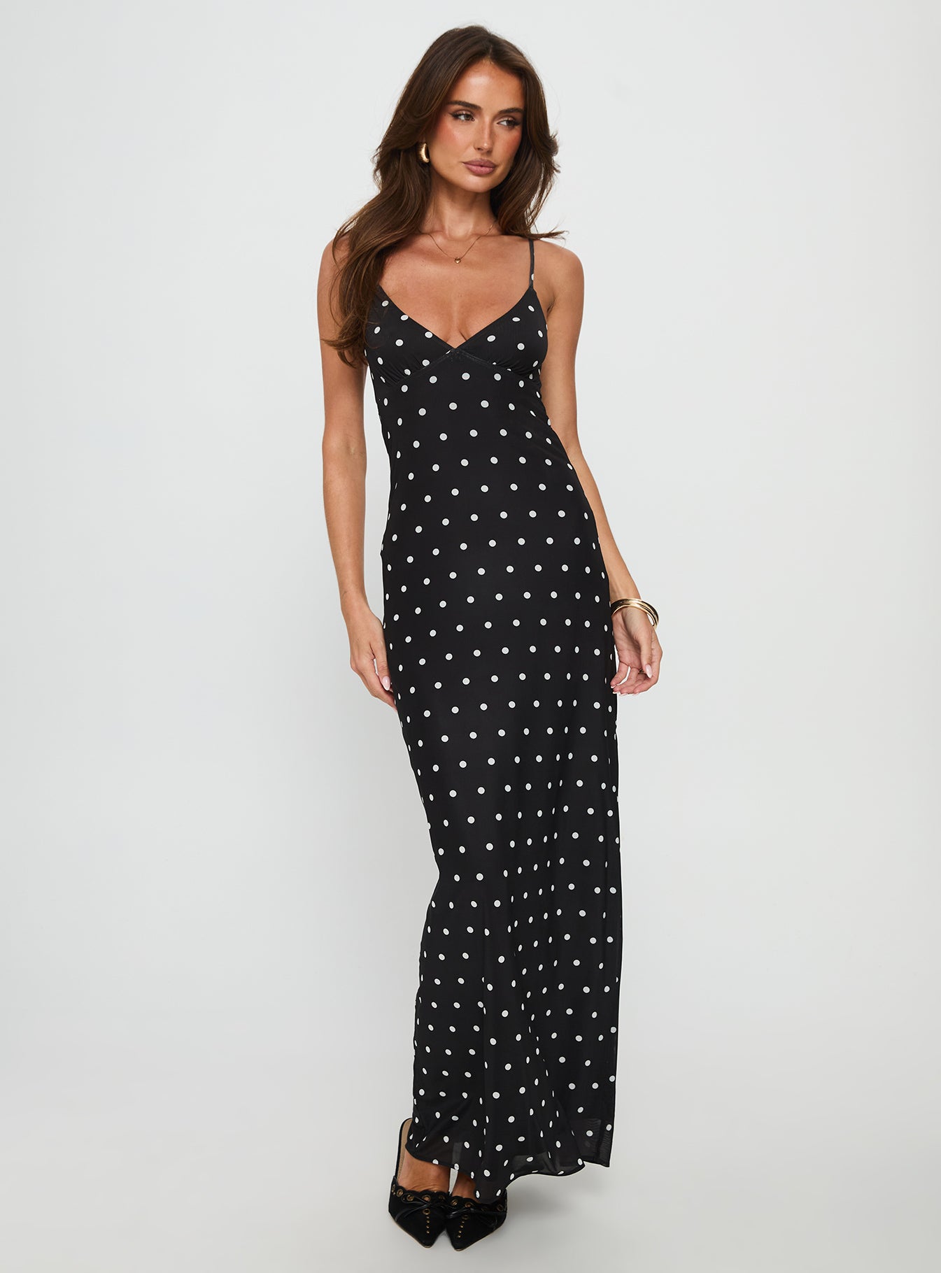 Glass Half Full Mesh Maxi Dress Black Polka
