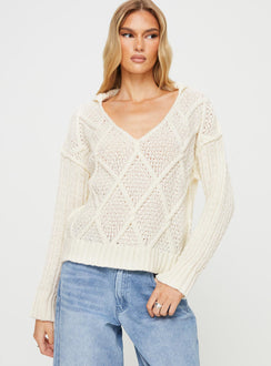 Zosia Diamond Cable Knit Sweater Cream Princess Polly  regular 