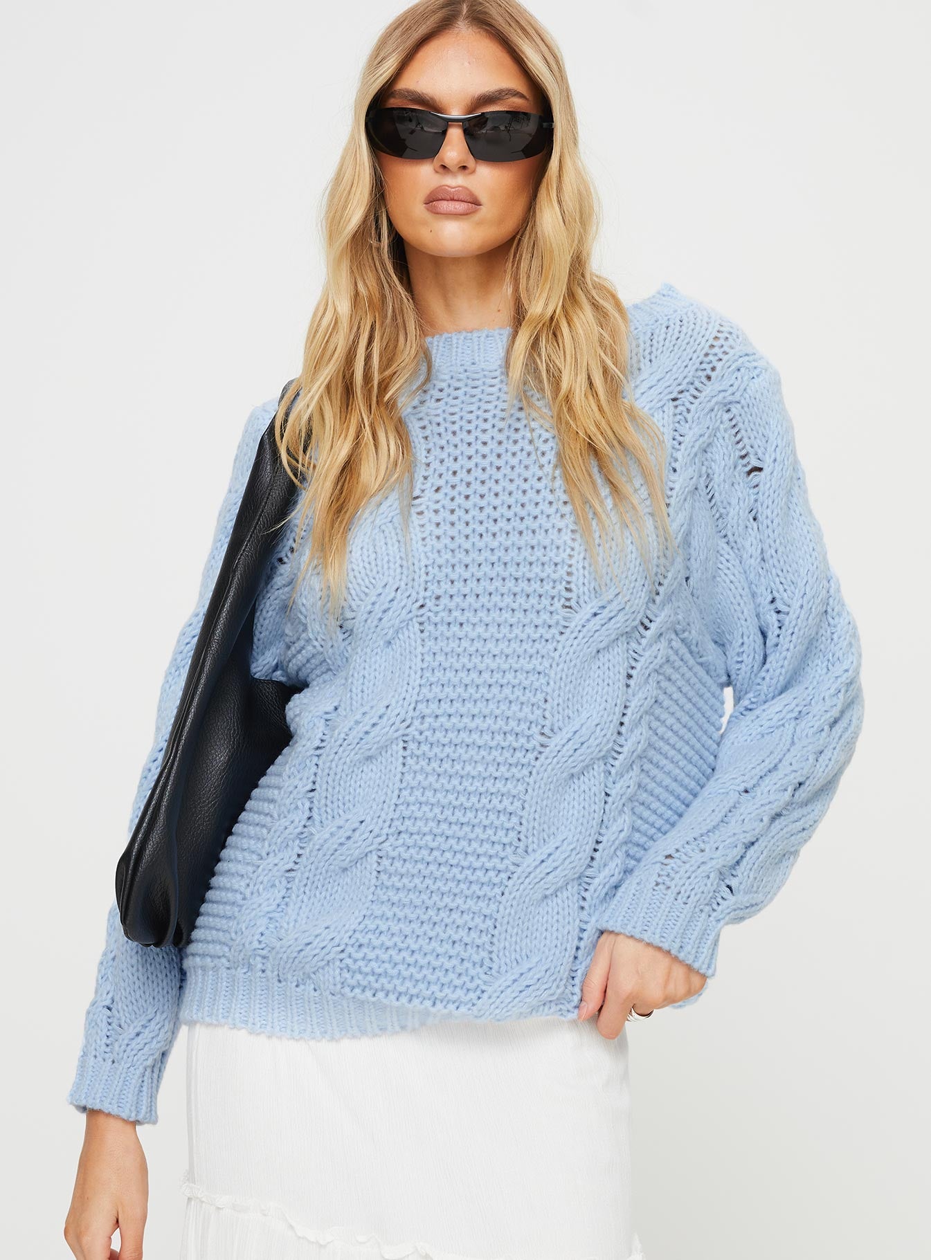 Light blue cable knit sweater best sale