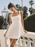 White mini dress Square neckline, adjustable shoulder straps