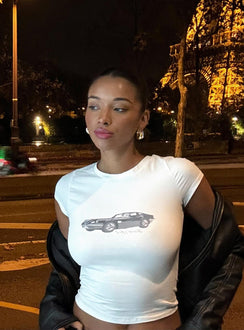 product Princess Polly Short Sleeves Square Neck  Vintage Car Top White