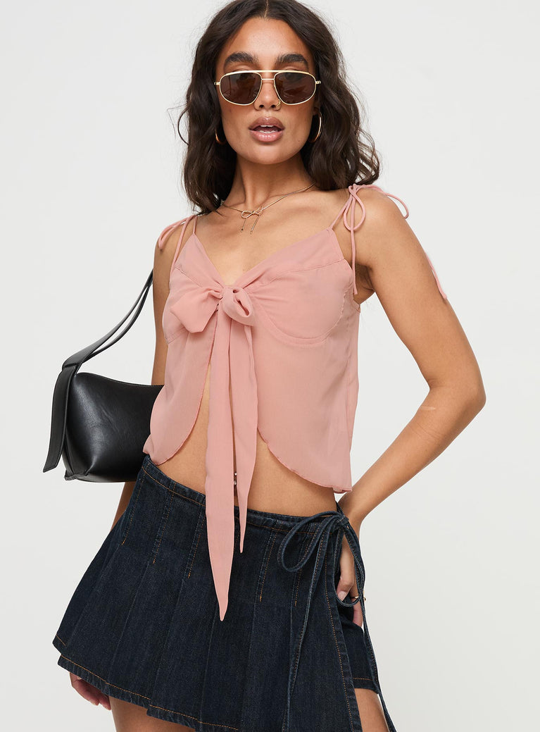 Sheer top V neckline, tie closure at center, tie up straps