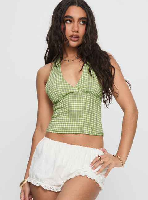 Whimsy Halter Top Sage Gingham